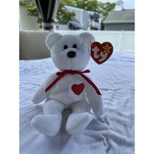 VALENTINO TY Beanie Baby White Bear Red Heart NWT Errors Retired Valentines Day